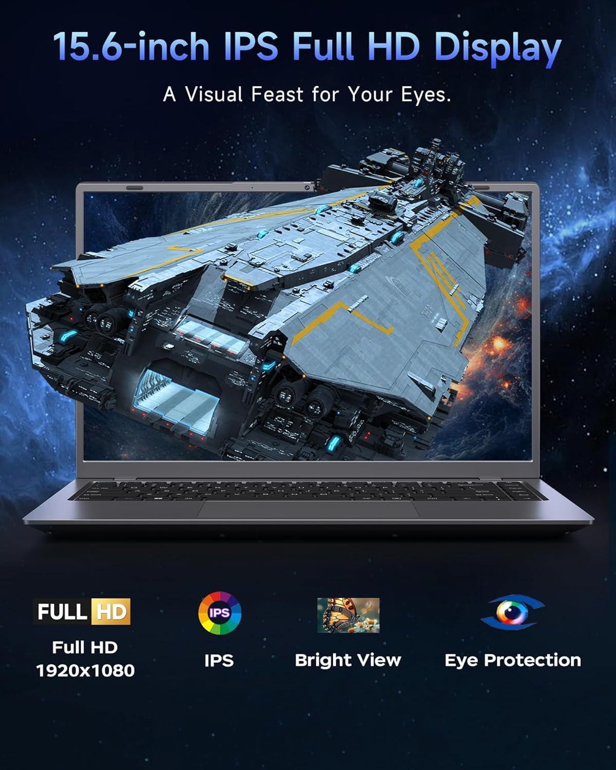 15.6 Inch Laptop with Pentium Gold 6500Y(Up to 3.4Ghz), 16GB RAM 256GB SSD,1080P Full HD, Usb-C,Wifi 5,Bt5.0,Gray Computer Laptops for School, Business