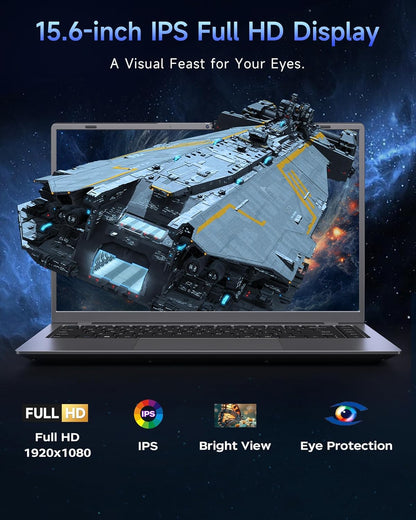 15.6 Inch Laptop with Pentium Gold 6500Y(Up to 3.4Ghz), 16GB RAM 256GB SSD,1080P Full HD, Usb-C,Wifi 5,Bt5.0,Gray Computer Laptops for School, Business