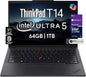 Thinkpad T14 Gen 6 Business Laptop 14" FHD+ IPS, Intel Ultra 7 255U, 64GB DDR5 RAM, 2TB SSD, 5MP Webcam, Fingerprint, Backlit, Wi-Fi 6E, 2 Thunderbolt 4, AI PC, W11P