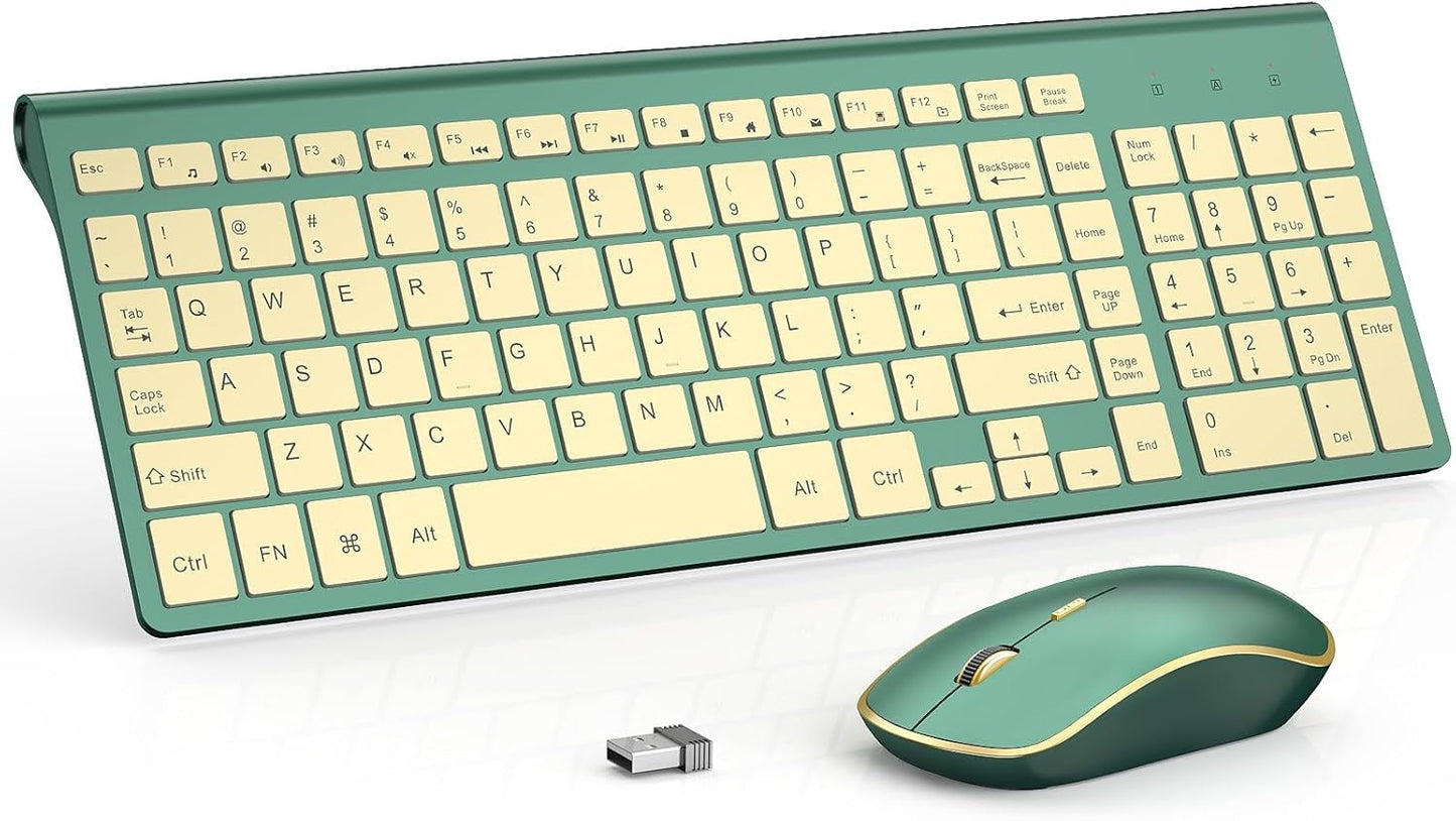 Wireless Keyboard and Mouse Combo,2.4G Compact and Quiet Wireless Keyboard,Ergonomic and Portable Design for Computer, Windows,Desktop, PC, Laptop-Cangling Green