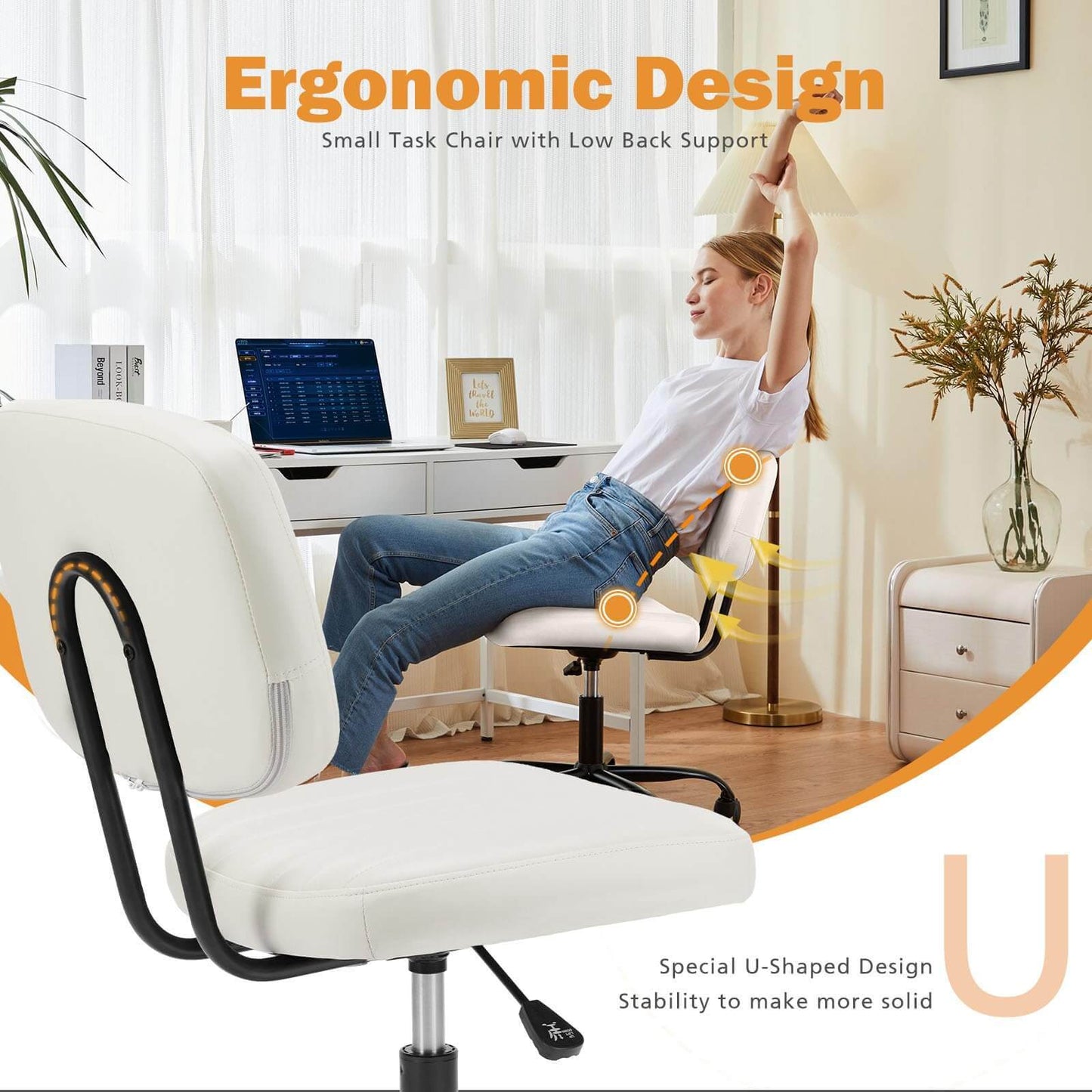 Adjustable Height 360° Rolling Swivel Computer Task Chair Without Arm