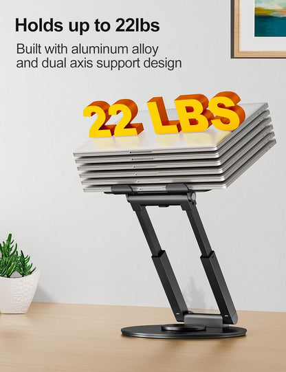 Telescopic Laptop Stand for Desk with 360° Swivel Base, Sit to Stand, Height Adjustable, Portable Riser Holder for Good Posture, Compatible with Macbook Pro, All Laptops 10-17" - Black