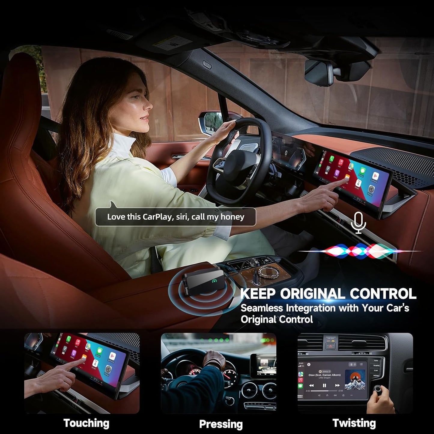 Wireless Carplay Adapter for Apple Iphone - Multi-User Seamless Connection for Convert Wired to Wireless Car Play Adapter - No Latency from Ios 10+ to Screen W/Usb C (All Black)