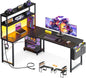 53 Inch L Shaped Gaming Desk with LED Lighting, Reversible Desk with Power Outlets, Cornor Computer Table with Storage Shelves & Bag & Iron Hook, Home Office Table for Writing, Study, Black