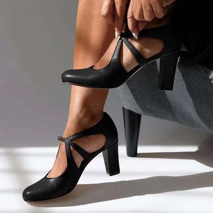 Women's High Heel Round Toe Buckle Large Size Shoes