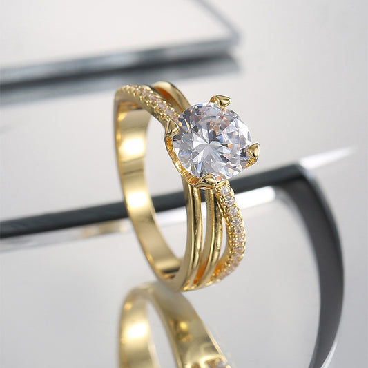 Single Zircon Ring Female Simple Cold Style