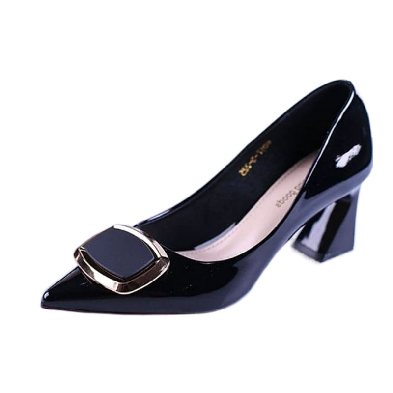 All-match Fashion Patent Leather Women's Shoes Shallow Mouth Pointed Mid Heel Women's Shoes