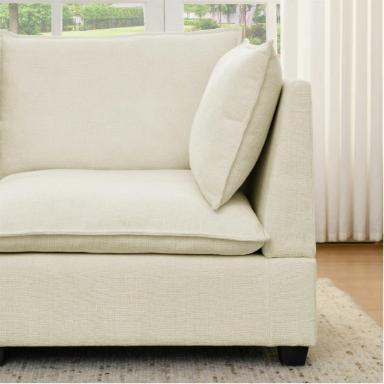 Comfy Cloud Couch Loveseat With Ottoman, Modern Chenille Love Seat Upholstered Modular Couch Sleeper For Living Room, Apartment, Studio, Office Beige White