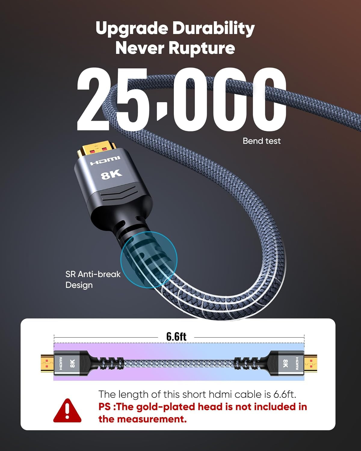 8K 10K 4K HDMI Cable 48Gbps 6.6FT/2M, Certified Ultra High Speed HDMI Cable Braided Cord-4K@120Hz 8K@60Hz, DTS:X, HDCP 2.2 & 2.3, HDR 10 Compatible with Roku Tv/Ps5/Hdtv/Blu-Ray