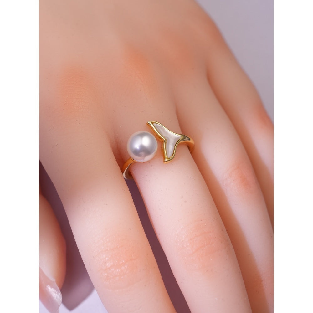Baroque - Inspired Pearl Mermaid Ring Gold Tail With Mother - Of - Pearl Fashionable Ocean - Themed Jewelry