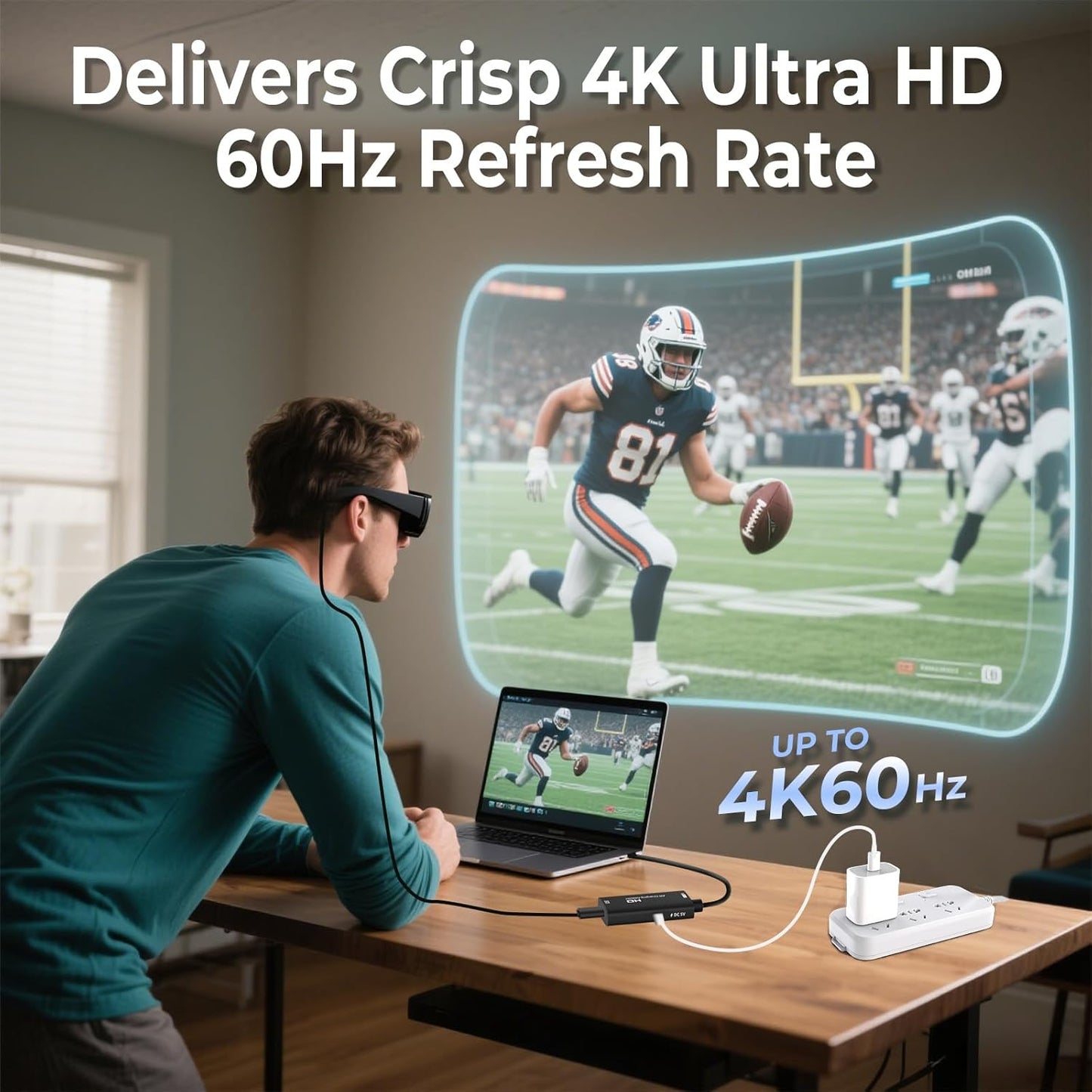 AR Glasses HDMI to USB-C Display Adapter, 4K@60Hz Play and Charge XR Converter with DC 5V, for XREAL One/Air 2 Pro/Rayneo/Rokid, Steam, Switch 2/1, PS5/4, Portable Monitors (Black)