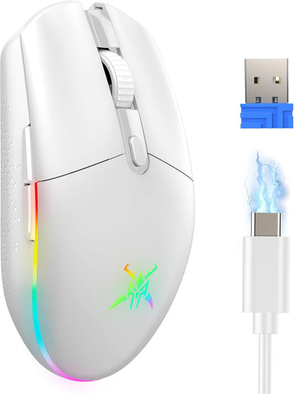 Wireless Gaming Mouse Rechargeable - 8000 DPI, Long-Lasting 100Hrs Battery, RGB Backlit, 6 Programmable Buttons, Dual Connectivity (2.4G + USB-C) for PC, Mac, Laptop - Black