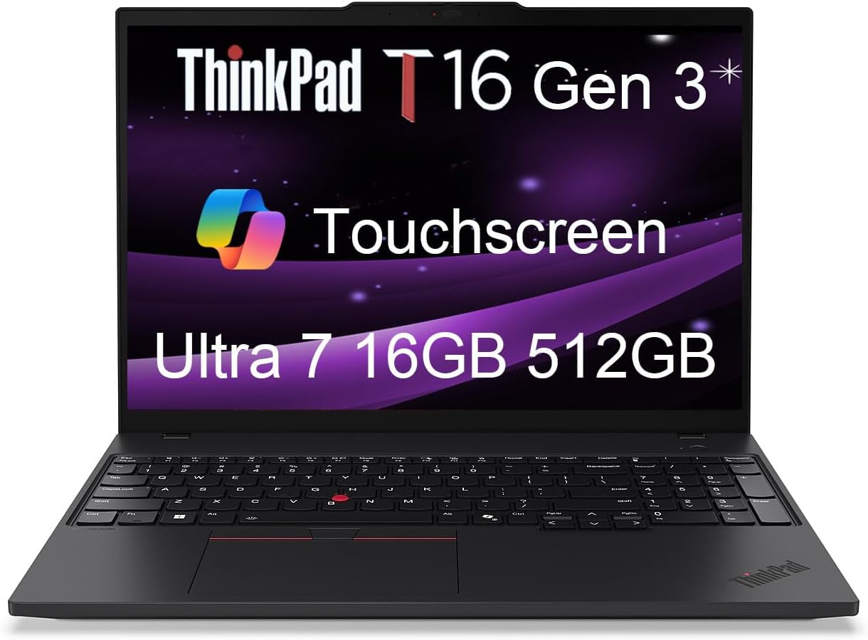 Lenovo Thinkpad T16 Gen 3 Business AI PC Laptop (16" FHD+ Touchscreen, Intel 12-Core Ultra 7 155U (> I7-1355U), 32GB DDR5, 1TB SSD), 2X Thunderbolt 4, Fingerprint, Backlit, 5MP Webcam, Win 11 Pro