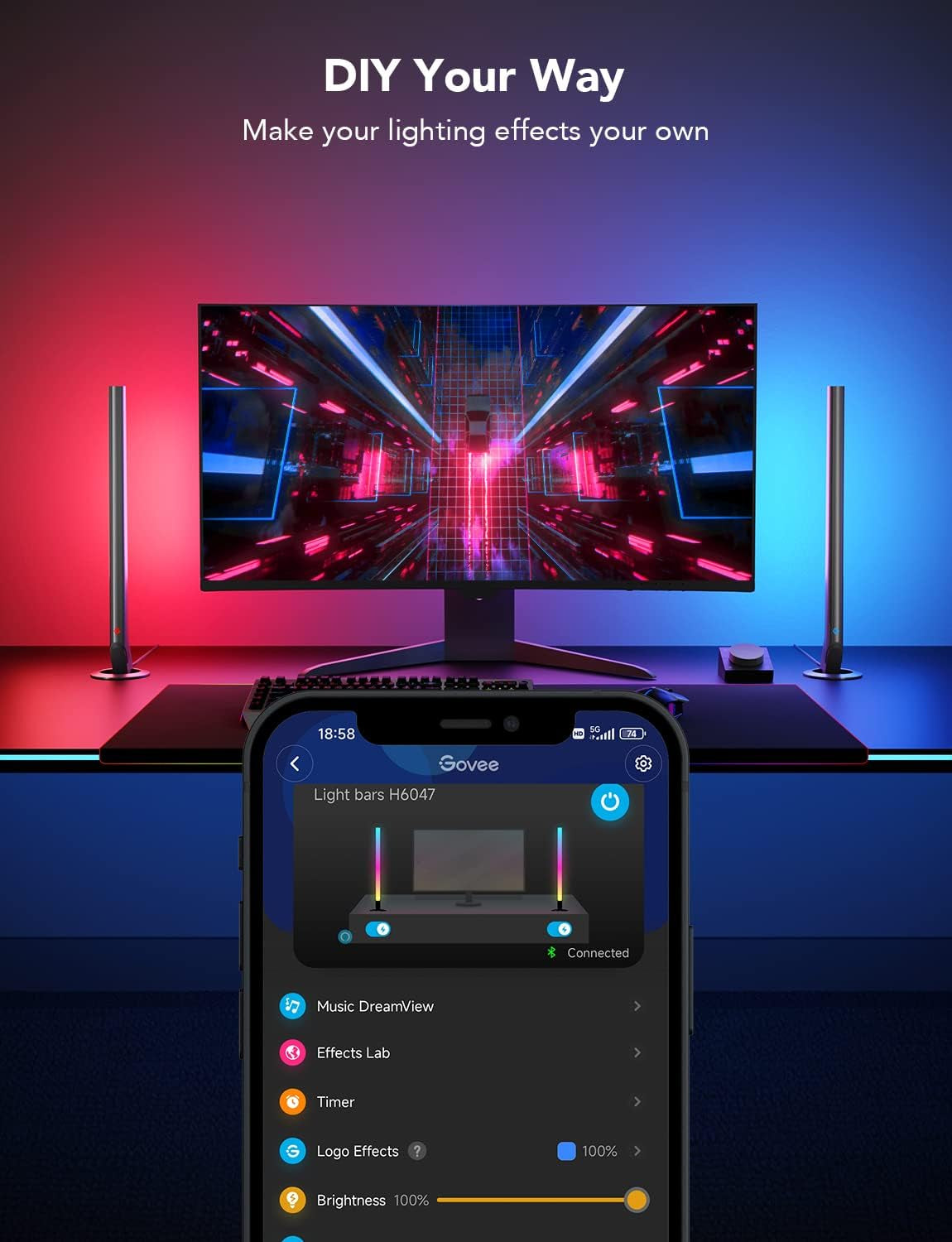 RGBIC Gaming Light Bars H6047 with Smart Controller, Wi-Fi Smart LED Gaming Lights with Music Modes and 60+ Scene Modes Built, Works with Alexa & Google Assistant, Game Room Lights Decor