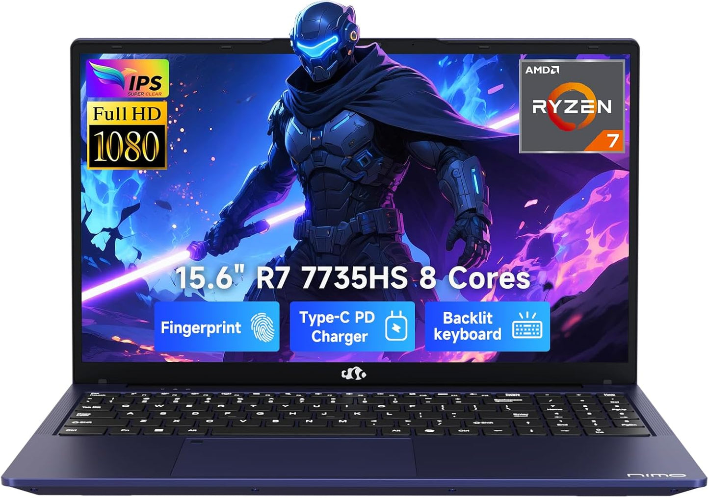 2025 Gaming Laptop, 15.6" FHD Laptop with AMD R7 7735HS (Beat I7-12650H, up to 4.75Ghz), 16GB DDR5 RAM 512GB SSD Computer with Radeon 680M 100W Type-C Backlit KB Fingerprint