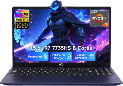 2025 Gaming Laptop, 15.6" FHD Laptop with AMD R7 7735HS (Beat I7-12650H, up to 4.75Ghz), 16GB DDR5 RAM 512GB SSD Computer with Radeon 680M 100W Type-C Backlit KB Fingerprint