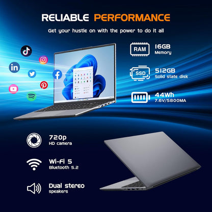 16" Laptop Computer Core I5(Up to 3.6Ghz)16Gb RAM,512GB Ssd,Win11 Pro Notebook PC,MS Office 365,Gaming Laptop,1920 X 1200 FHD 16:10 Display, with BT5.0 Wi-Fi, USB A, HDMI, RJ45, Backlit Keyboard