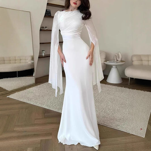 Women's Fashion Temperament Crew Neck Slim Fit Dress