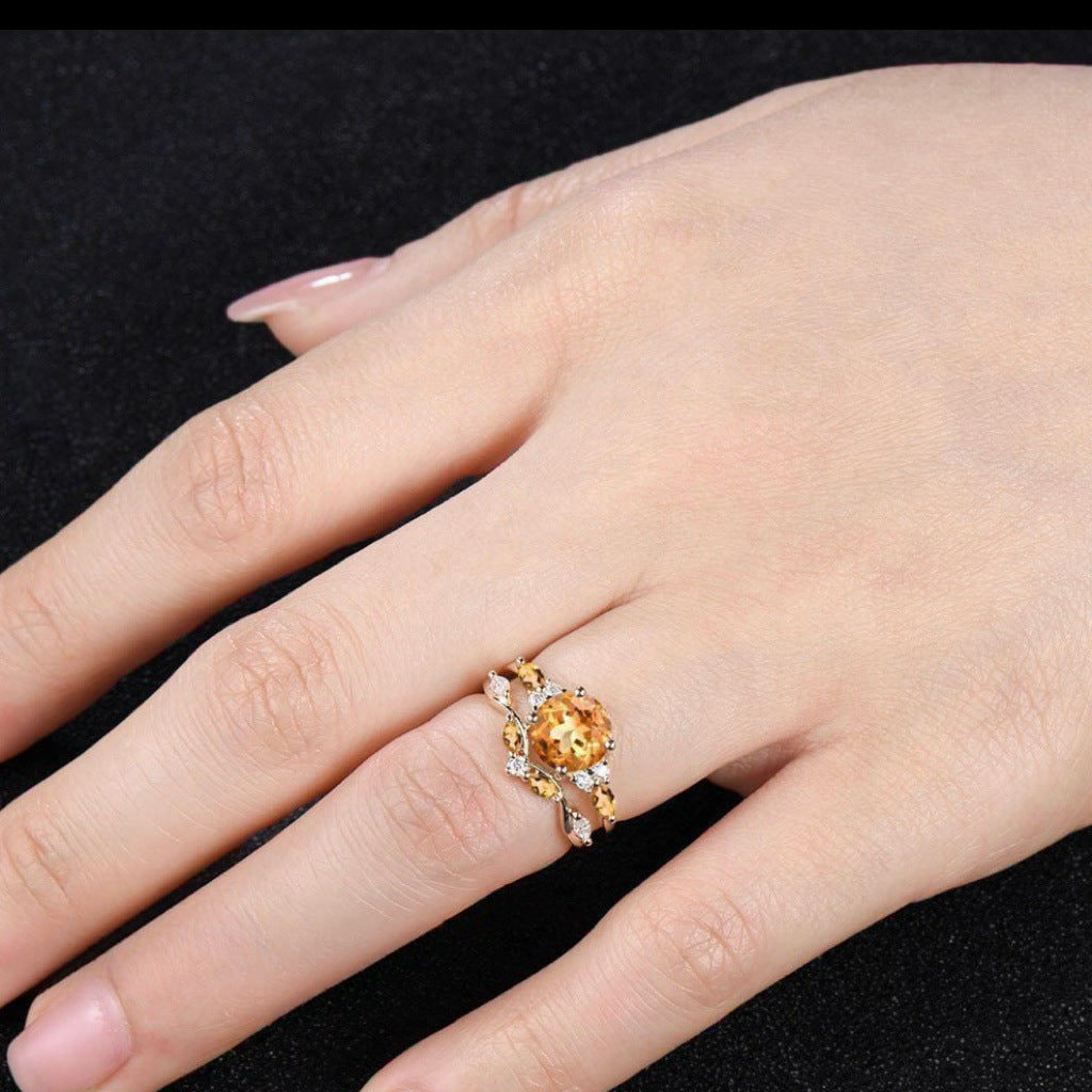 Inlaid Yellow Zircon Women's Couple Rings Ins Fashion Accessories