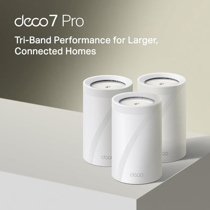 Deco 7 Pro BE17000 Tri-Band Wi-Fi 7 Whole Home Mesh System | 9-Stream 17Gbps | 10G RJ45/SFP+ Combo | Multi-Gig Wired Backhaul | up to 8500 Sq.Ft | Homeshield, MLO, 320 Mhz (Deco BE77 3-Pack)