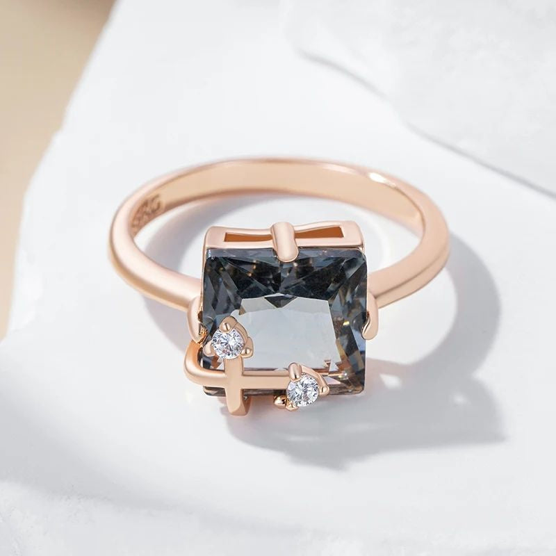 New Grey Zircon Ring For Girls Rose Gold Fashion