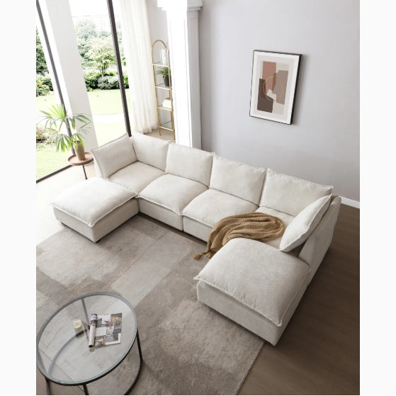 Product Name: 130" Modular Sectional Sofa - Linen Fabric Couch Set with Convertible Ottoman