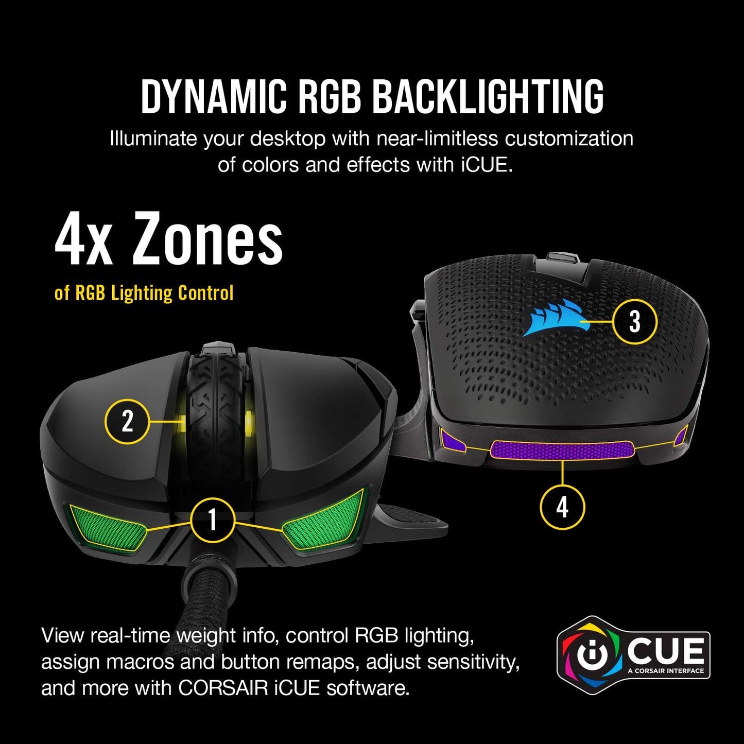 NIGHTSWORD RGB Gaming Mouse for FPS, MOBA - 18,000 DPI - 10 Programmable Buttons - Weight System - Icue Compatible - Black