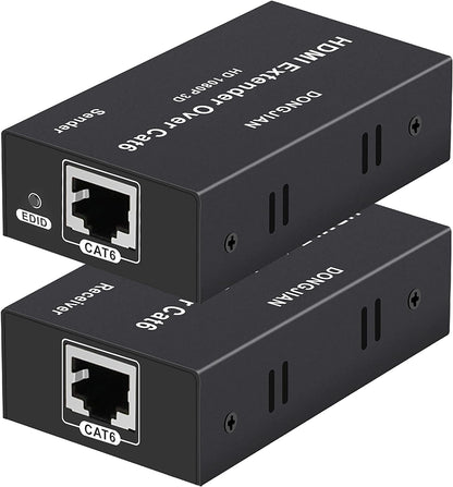 HDMI Extender 196Ft HDMI over Single Cat5E/6/7 HDMI Repeater HDMI Balun Sender Transmitter Receiver Support 1080P 3D HDMI 1.4A HDCP EDID