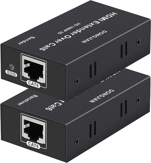 HDMI Extender 196Ft HDMI over Single Cat5E/6/7 HDMI Repeater HDMI Balun Sender Transmitter Receiver Support 1080P 3D HDMI 1.4A HDCP EDID
