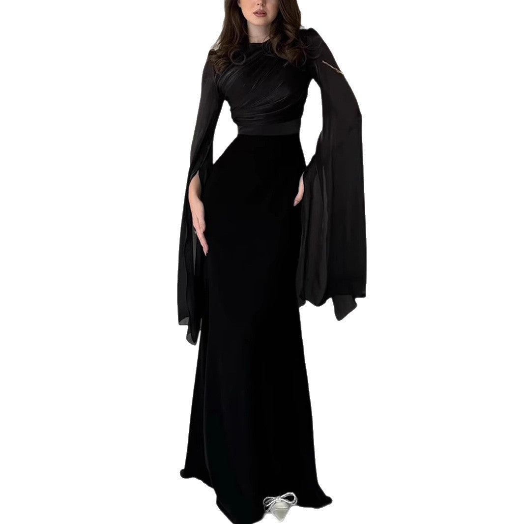 Women's Fashion Temperament Crew Neck Slim Fit Dress
