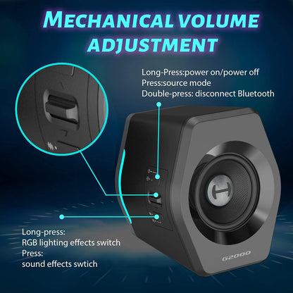 G2000 32W PC Gaming Computer Speakers for Laptop Mac Desktop Computer Woofer Speakers Bluetooth USB 3.5Mm AUX Inputs RGB Lights Multimedia Speakers Black