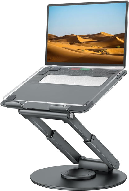 Telescopic Laptop Stand for Desk with 360° Swivel Base, Sit to Stand, Height Adjustable, Portable Riser Holder for Good Posture, Compatible with Macbook Pro, All Laptops 10-17" - Black