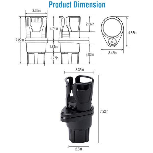 Car Double Cup Holder Extender, 2-in-1 Multifunctional Car Cup Holder Extender With Adjustable Base, 360 Degree Rotation Upper Cup Holder Base, Suitable For Most Cars.