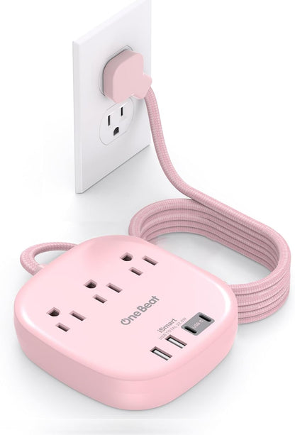 Flat Plug Power Strip, 6Ft Ultra Flat Extension Cord - 3 Outlets 4 USB Ports (2 USB C) 22.5W/4.5A Desktop Charging Station, Power Strip No Surge Protection for Cruise Ship, Dorm Room Travel Essentials