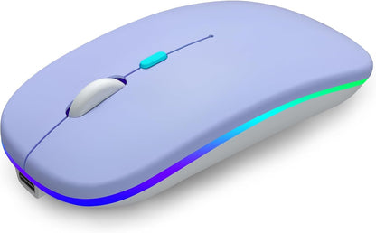 Wireless Bluetooth Mouse Rechargeable Laptop Mice with LED Use Portable(Bt5.2 and USB 2.4G) Dual Mode Connection Silent Slim Computer Mouse for Laptop/Ipad Tablet/Apple Macbook/Pc (Black)