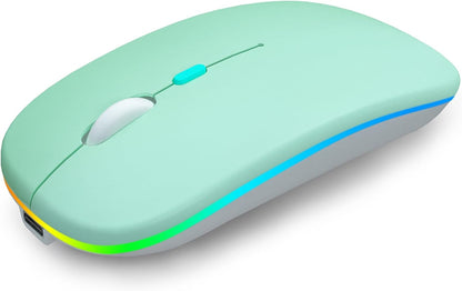 Wireless Bluetooth Mouse Rechargeable Laptop Mice with LED Use Portable(Bt5.2 and USB 2.4G) Dual Mode Connection Silent Slim Computer Mouse for Laptop/Ipad Tablet/Apple Macbook/Pc (Black)