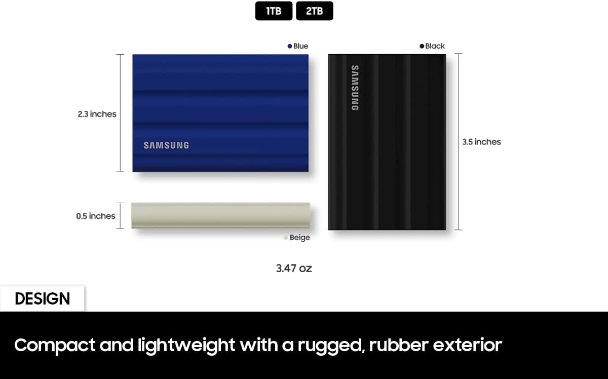T7 Shield 2TB Portable SSD, USB 3.2 Gen2, Rugged, IP65 Rated, for Photographers, Content Creators and Gaming, External Solid State Drive (MU-PE2T0R/AM, 2022), Blue