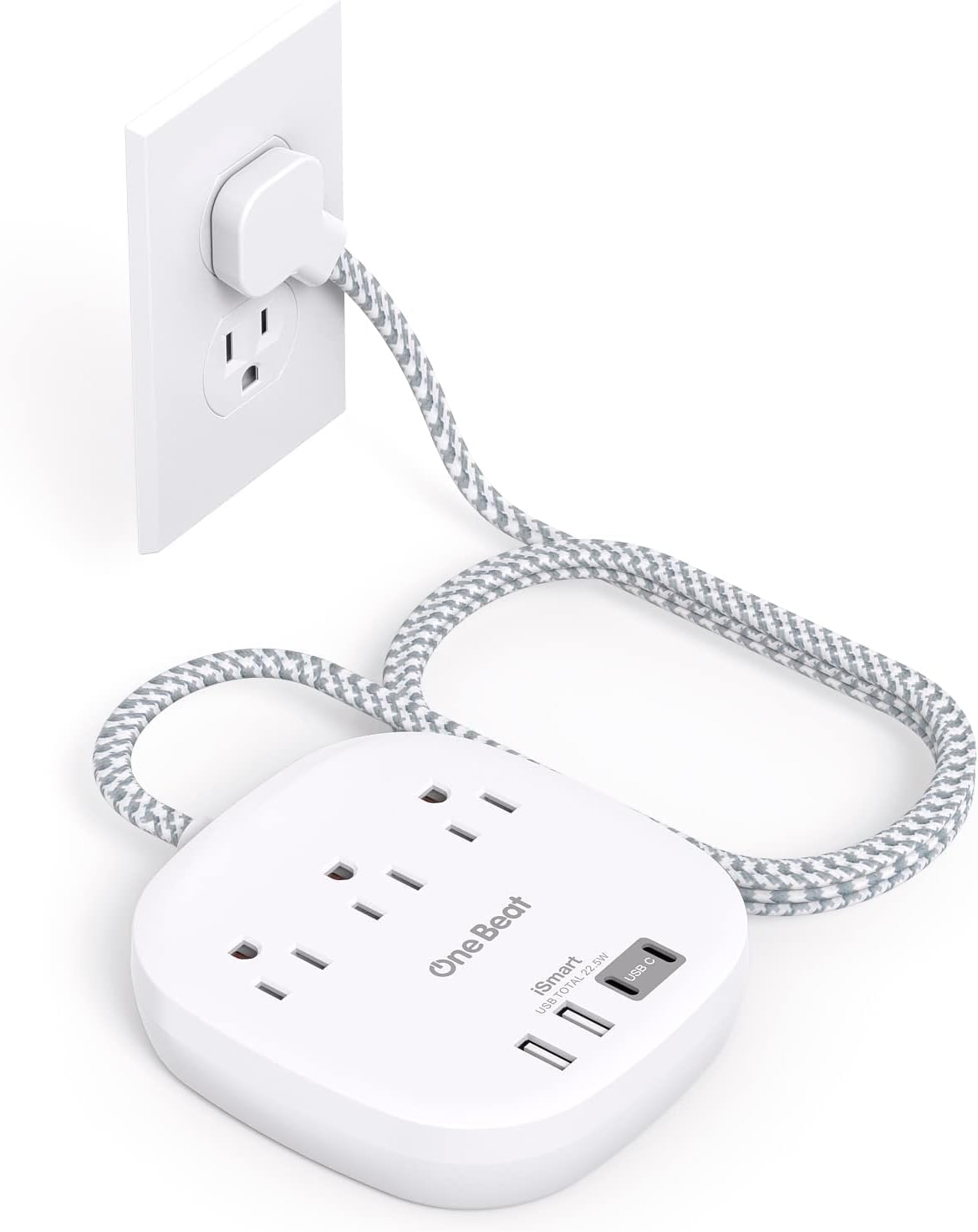 Flat Plug Power Strip, 6Ft Ultra Flat Extension Cord - 3 Outlets 4 USB Ports (2 USB C) 22.5W/4.5A Desktop Charging Station, Power Strip No Surge Protection for Cruise Ship, Dorm Room Travel Essentials