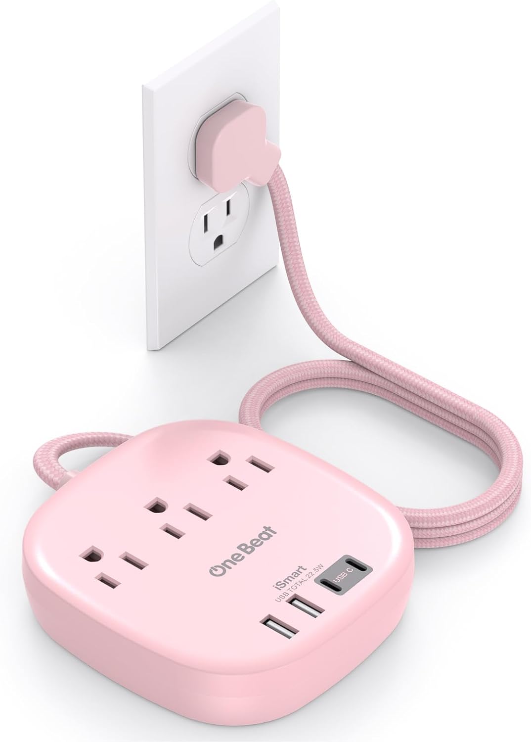 Flat Plug Power Strip, 6Ft Ultra Flat Extension Cord - 3 Outlets 4 USB Ports (2 USB C) 22.5W/4.5A Desktop Charging Station, Power Strip No Surge Protection for Cruise Ship, Dorm Room Travel Essentials