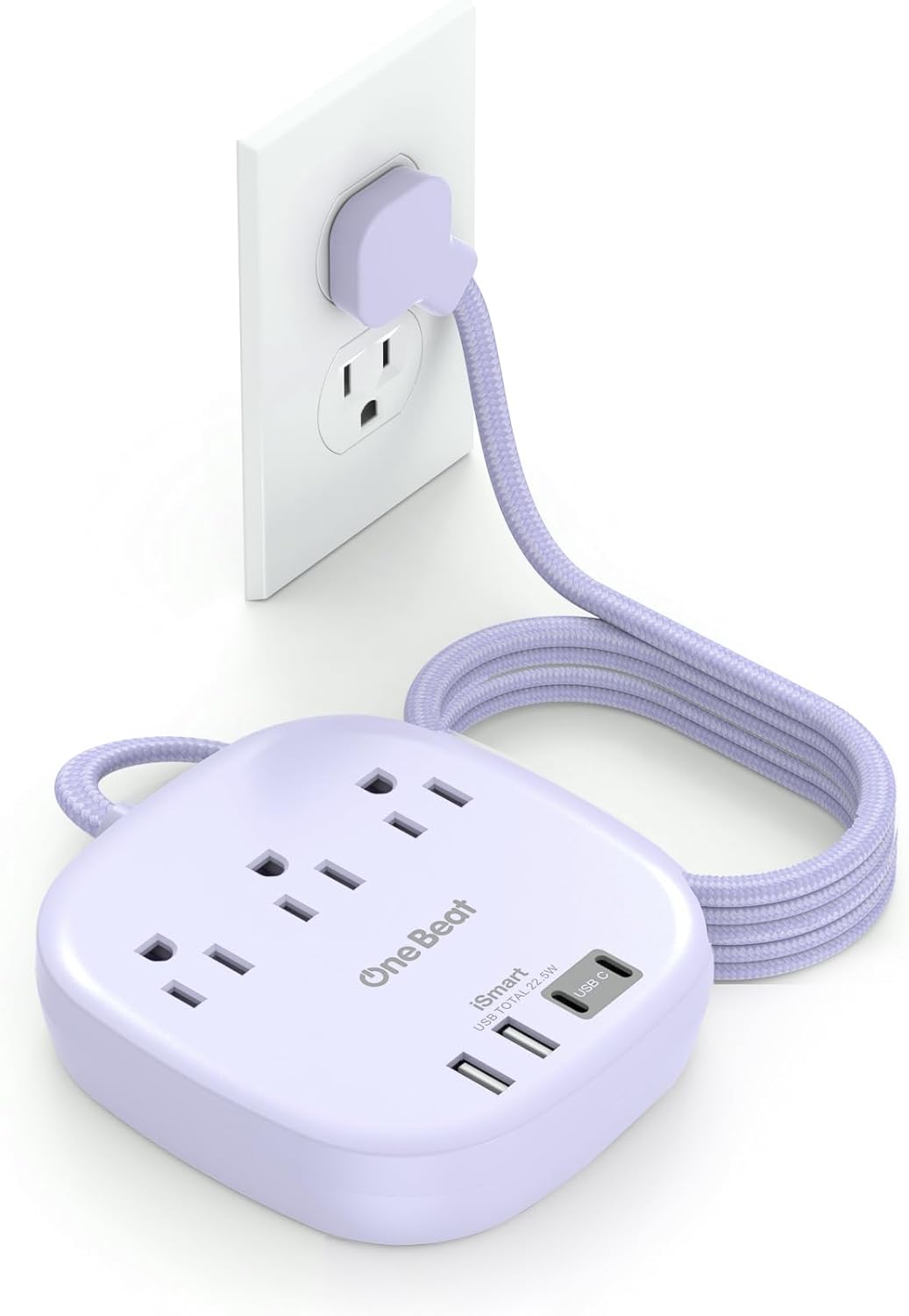 Flat Plug Power Strip, 6Ft Ultra Flat Extension Cord - 3 Outlets 4 USB Ports (2 USB C) 22.5W/4.5A Desktop Charging Station, Power Strip No Surge Protection for Cruise Ship, Dorm Room Travel Essentials