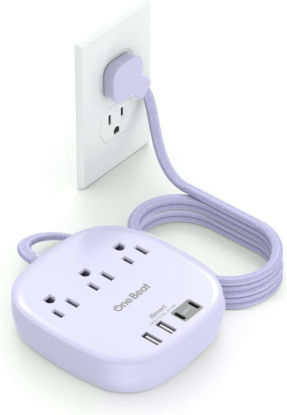 Flat Plug Power Strip, 6Ft Ultra Flat Extension Cord - 3 Outlets 4 USB Ports (2 USB C) 22.5W/4.5A Desktop Charging Station, Power Strip No Surge Protection for Cruise Ship, Dorm Room Travel Essentials