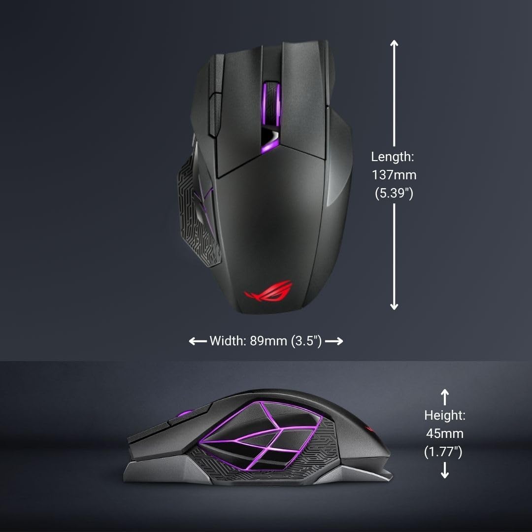 ROG Spatha X Wireless Gaming Mouse – MMO/MOBA Design, 12 Programmable Buttons, Right-Handed, 168G, Dual-Mode (Wired/2.4Ghz), 19K DPI, up to 67Hr Battery, Magnetic Charging Dock, Pc/Mac Support