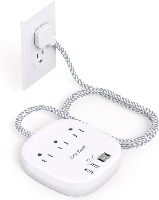 Flat Plug Power Strip, 6Ft Ultra Flat Extension Cord - 3 Outlets 4 USB Ports (2 USB C) 22.5W/4.5A Desktop Charging Station, Power Strip No Surge Protection for Cruise Ship, Dorm Room Travel Essentials