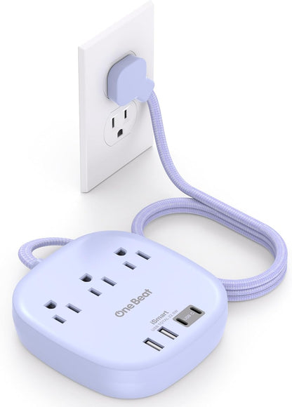 Flat Plug Power Strip, 6Ft Ultra Flat Extension Cord - 3 Outlets 4 USB Ports (2 USB C) 22.5W/4.5A Desktop Charging Station, Power Strip No Surge Protection for Cruise Ship, Dorm Room Travel Essentials