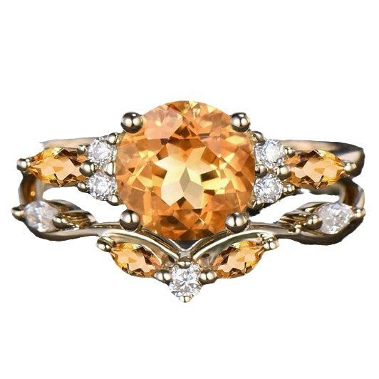 Inlaid Yellow Zircon Women's Couple Rings Ins Fashion Accessories