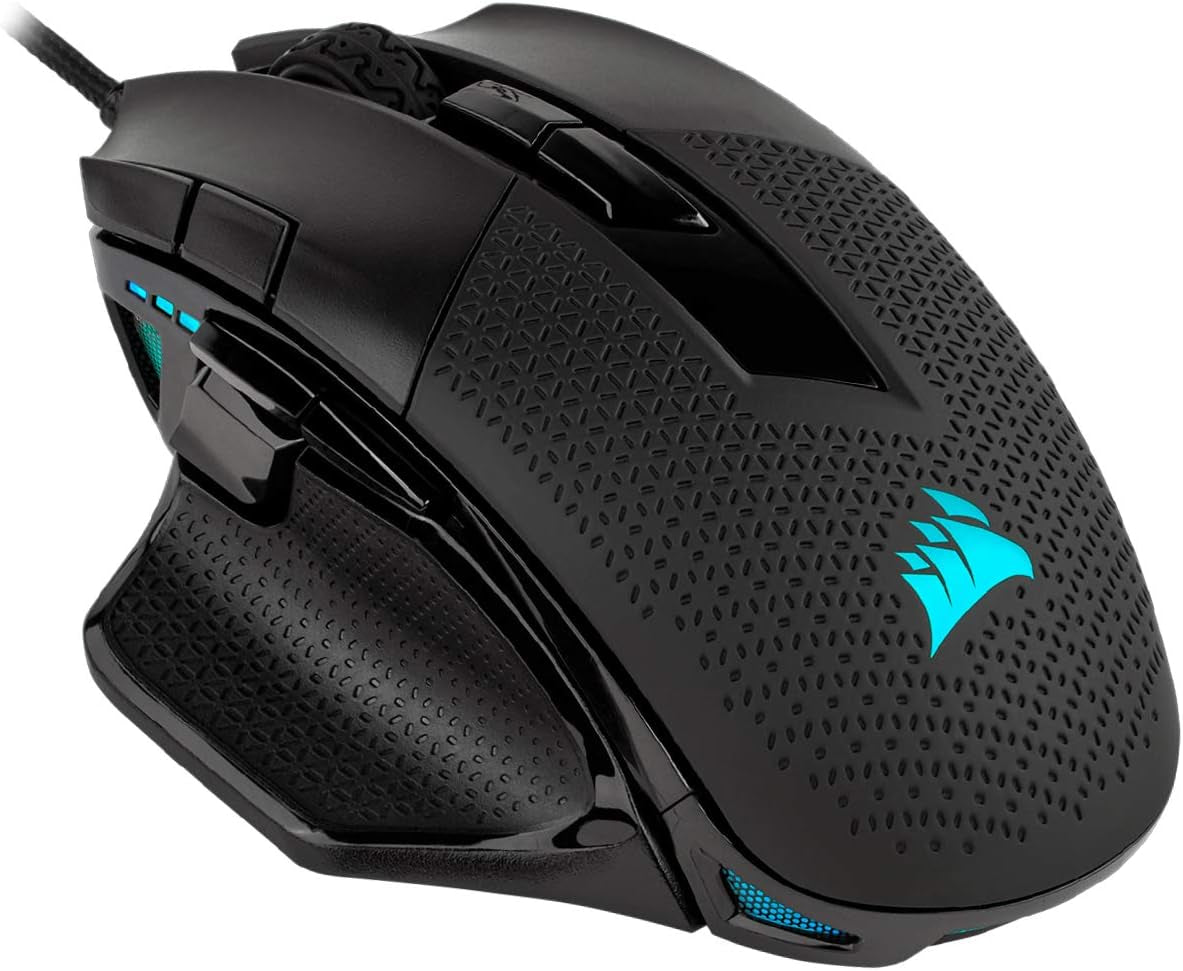 NIGHTSWORD RGB Gaming Mouse for FPS, MOBA - 18,000 DPI - 10 Programmable Buttons - Weight System - Icue Compatible - Black