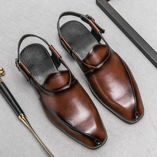Plus Size Men's Slip-on Fashionable Breathable Lightweight British Style Leather Sandals