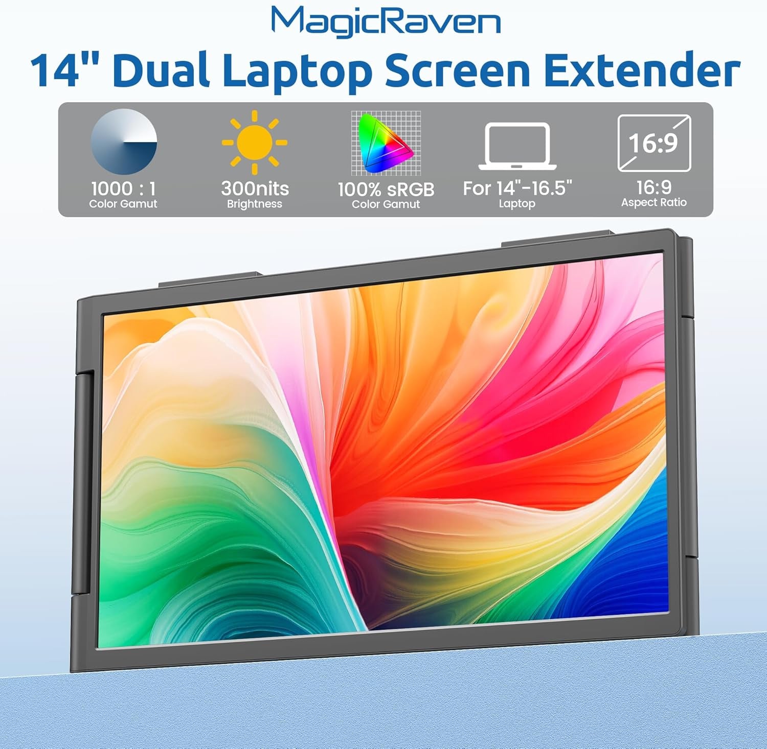 Dual Laptop Screen Extender, 14" 1080P IPS Portable Triple Monitor for 13.3-16.1" Laptops with USB-C Port, Plug and Play, Attachment Screen for Windows/Mac/Android/Switch/Ps5/Xbox
