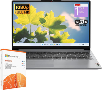 Ideapad 1 Student Laptop, Intel Dual Core Processor, 20GB RAM, 1TB SSD + 128GB Emmc, 15.6" FHD Display, 1 Year Office 365, Windows 11 Home, Wi-Fi 6, Webcam, Bluetooth, SD Card Reader, Grey