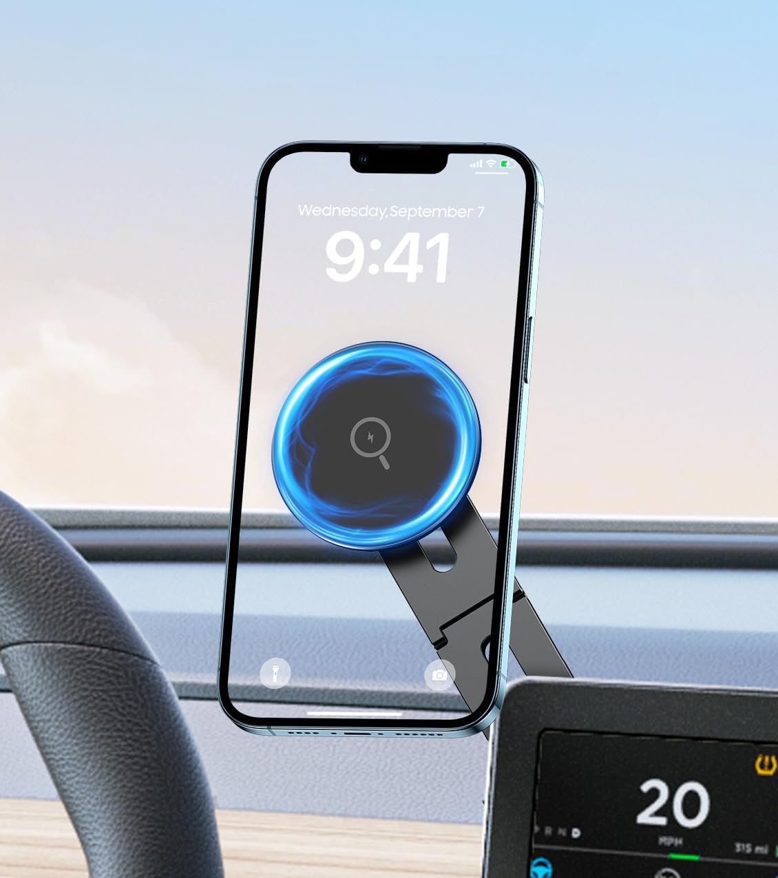Magnetic Phone Holder for Laptop, Magsafe Laptop Phone Mount for Iphone 17/16/15/14/13/12 & All Phones, 180°Adjustable Magnetic Phone Holder for Tesla Monitor (Gray)